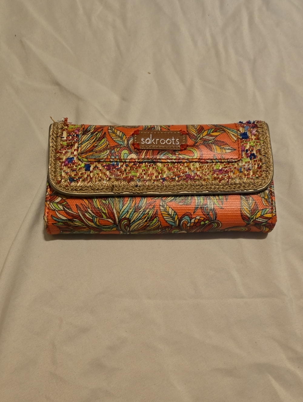 Sakroots Orange Floral Trifold Wallet